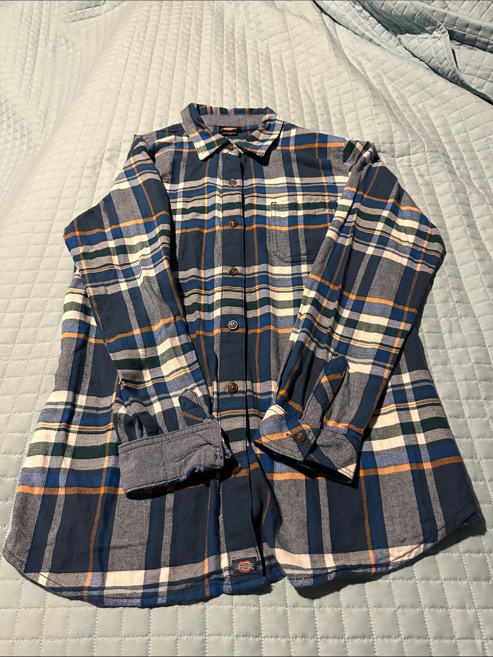 Dickies Navy Blue Plaid Button-Down Shirt